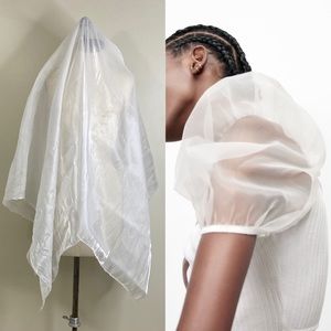 WHITE AIRY POLY ORGANZA SHEEN SHEER WEDDING, OCCASION FARBIC MATERIAL